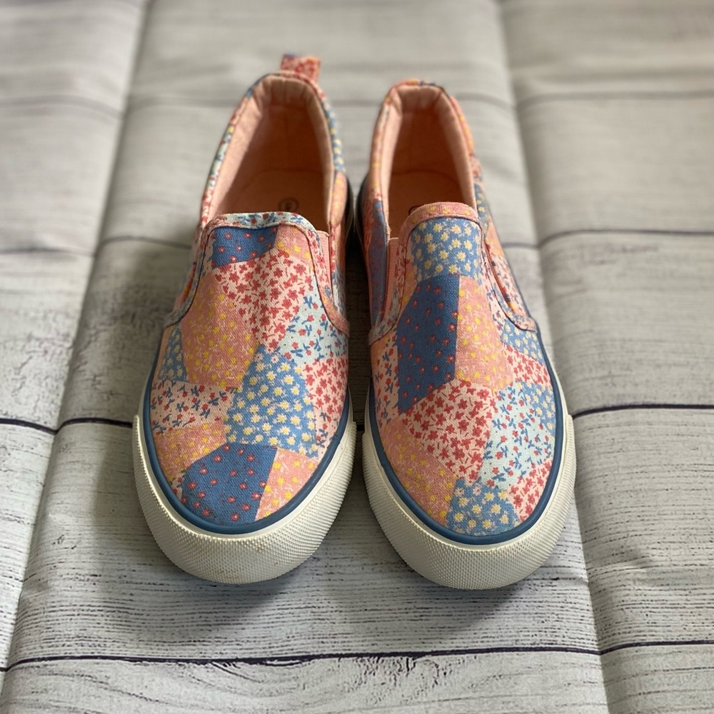 Artistic Blue and Pink Slip-On Sneakers